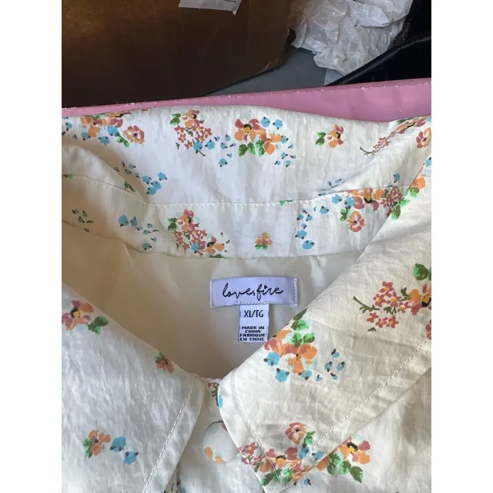 Love Fire Floral Quilted Bomber Jacket Size XL Cottagecore Y2K